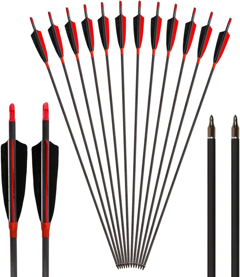 MS JUMPPER Archery Carbon Arrows 400 Spine with 4” Real Feather Fletching 100 Grain Points for Compound Recurve Longbow (12 Pack) - Image 1