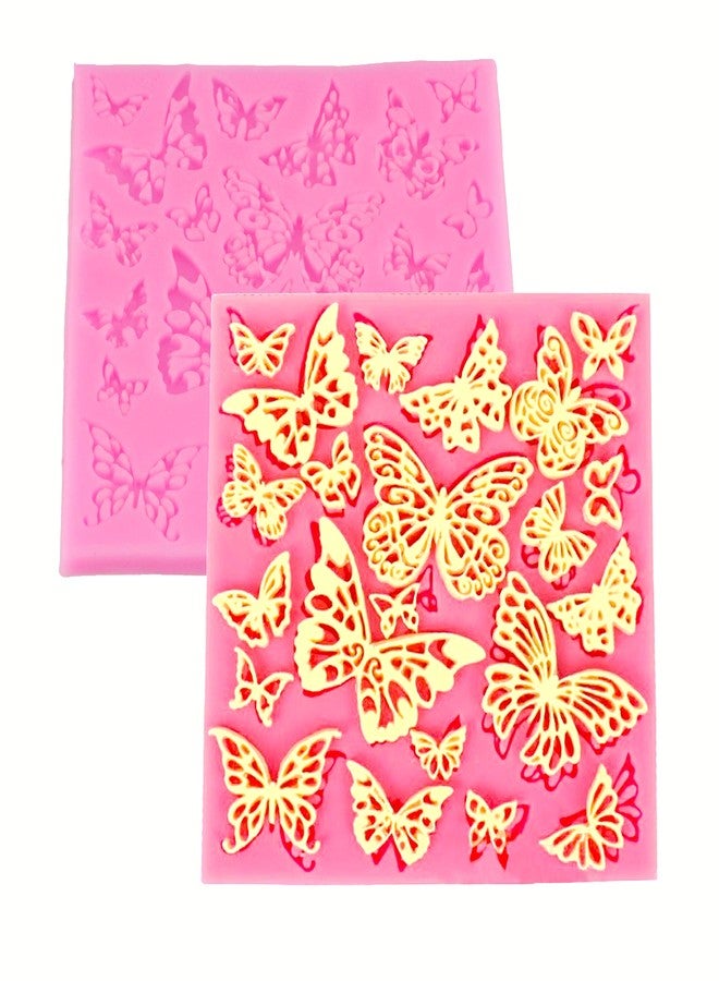 HengKe 2 Pcs Assorted Hollow Butterfly Shape Molds, Fondant Cake Texture Mat, Food Grade Cake Molds,Gum Paste, Fondant, Candy, Icing, Biscuit Decor, Chocolate Bake Ware Baking Tools - Image 1