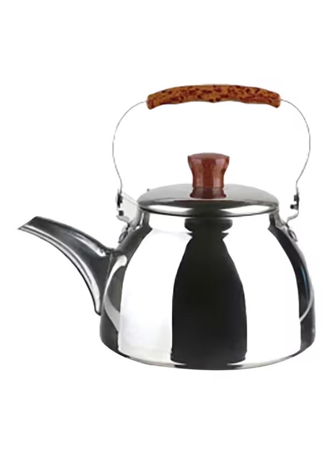 Bister Stainless Steel Leak-Proof Wide Mouth Tea Kettle with Wooden Handle Silver and Brown 2 Liter - Image 1
