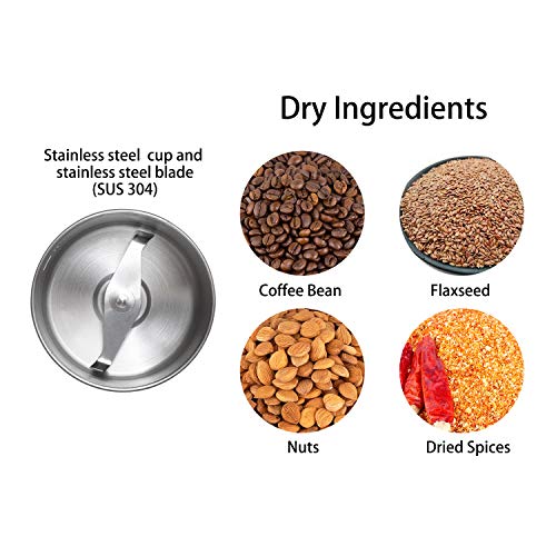DR MILLS DM-7451 Electric Coffee Grinder, Coffee Bean Grinder Electric Dried Spice, Nut, Herb Grinder, Detachable Cup, Dishwashable, SUS304 Stainless Steel - Image 3