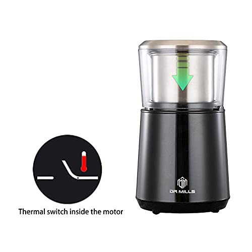 DR MILLS DM-7451 Electric Coffee Grinder, Coffee Bean Grinder Electric Dried Spice, Nut, Herb Grinder, Detachable Cup, Dishwashable, SUS304 Stainless Steel - Image 4