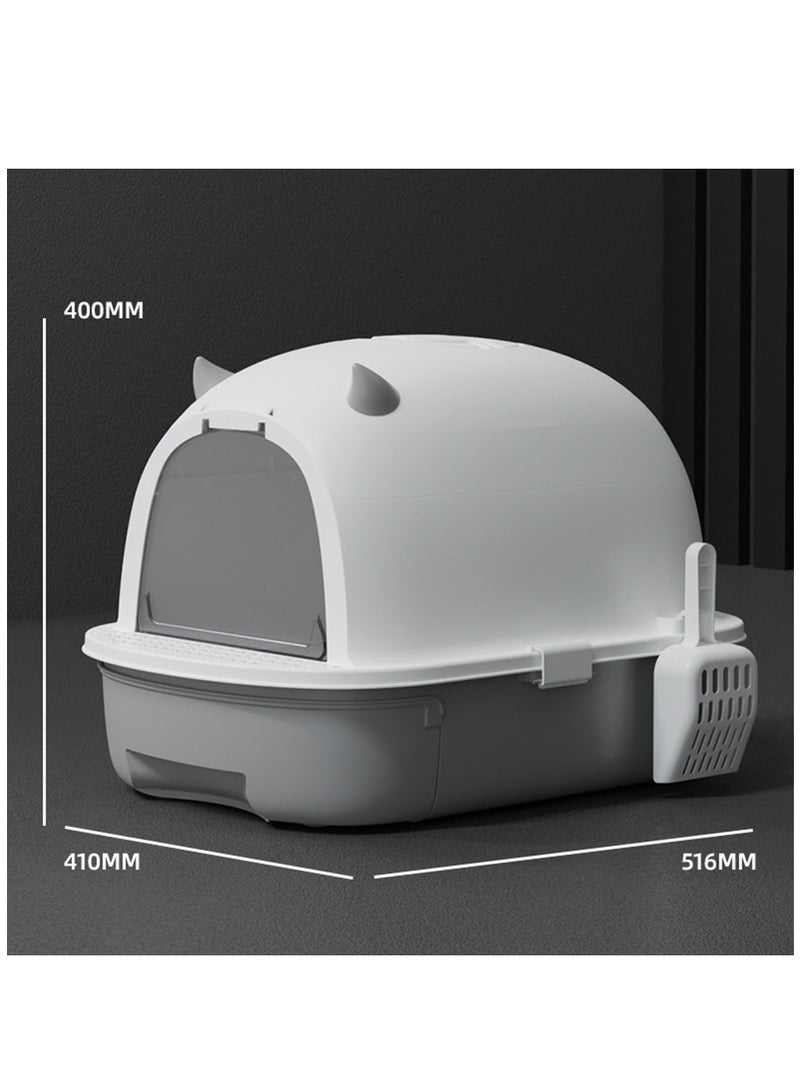 Arabest Foldable Cat Litter Box with Sifting Lid Covered Kitten Litter Box with Kitty Litter Scoop and 2 in 1 Brush, Easy to Clean Litter Pan, Enclosed Cats Litter Tray  - Image 4