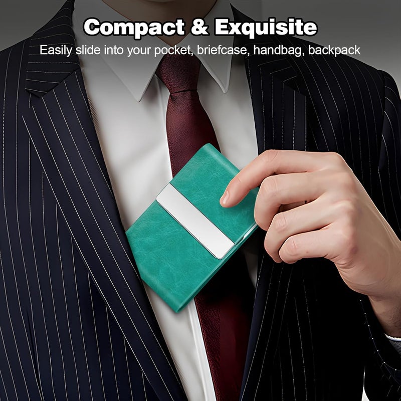 DMFLY Business Card Holder for Women or Men, Business Card Case with PU Leather and Stainless Steel, Slim Metal Case with Magnetic Closure for Business Meeting Use - Image 5