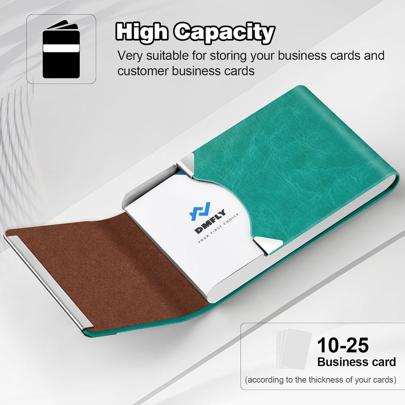 DMFLY Business Card Holder for Women or Men, Business Card Case with PU Leather and Stainless Steel, Slim Metal Case with Magnetic Closure for Business Meeting Use - Image 2