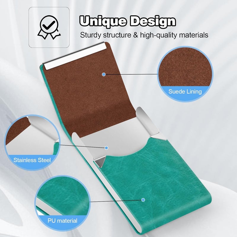 DMFLY Business Card Holder for Women or Men, Business Card Case with PU Leather and Stainless Steel, Slim Metal Case with Magnetic Closure for Business Meeting Use - Image 4