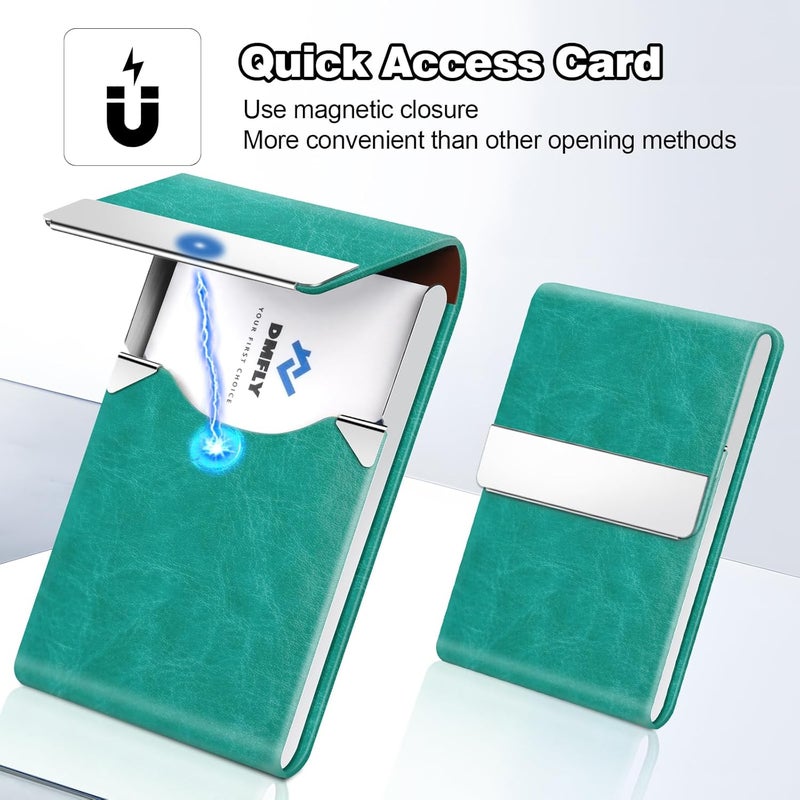 DMFLY Business Card Holder for Women or Men, Business Card Case with PU Leather and Stainless Steel, Slim Metal Case with Magnetic Closure for Business Meeting Use - Image 3