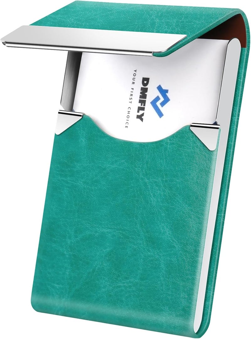 DMFLY Business Card Holder for Women or Men, Business Card Case with PU Leather and Stainless Steel, Slim Metal Case with Magnetic Closure for Business Meeting Use - Image 1