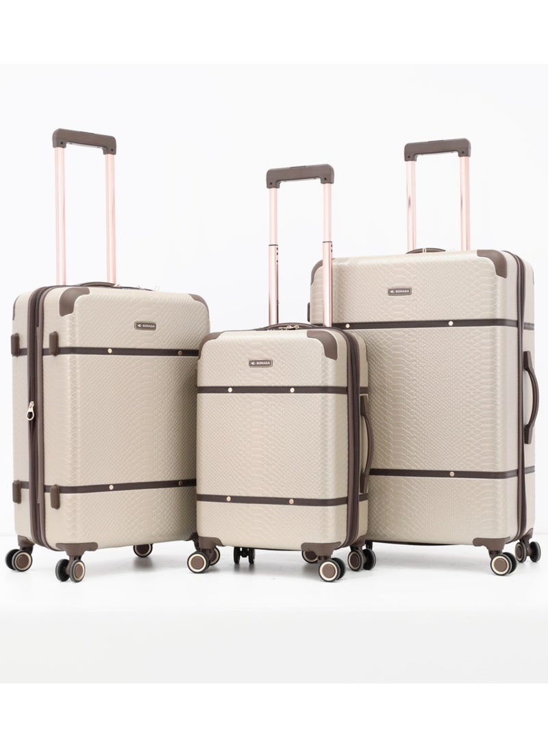 SONADA Premium Travel Set — Sonada Hardside Luggage Trolley Bag 3 Pcs Set (Champagne, 20″/24″/28″) - Image 1