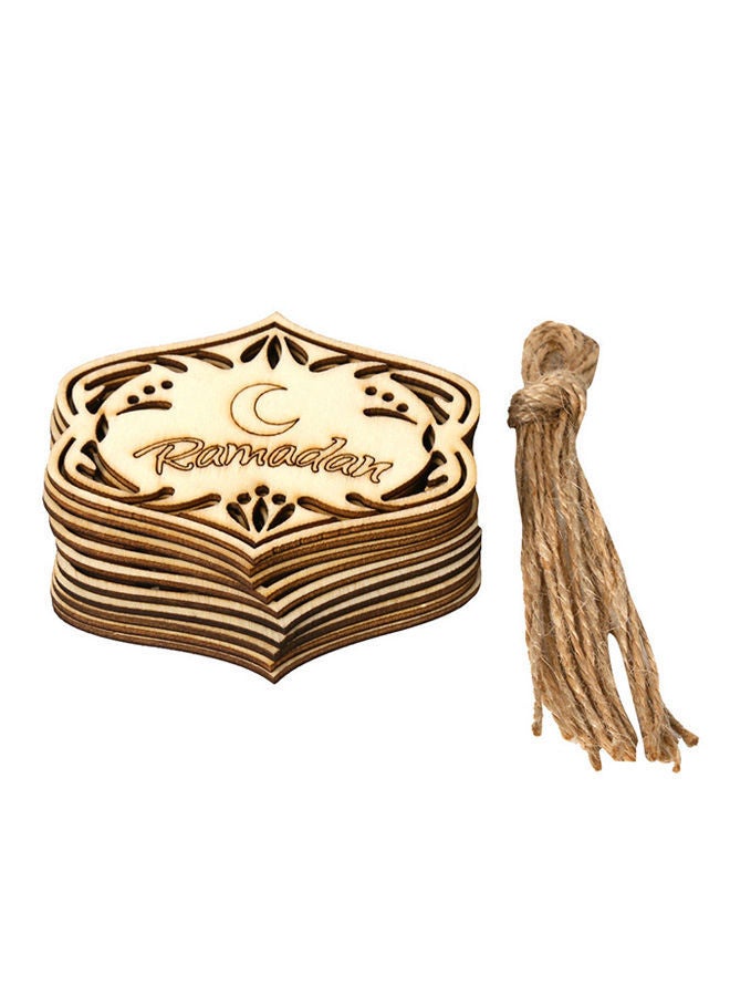 NIBEMINENT 10-Piece DIY Ramadan Hanging Wooden Hollow Ornament Set Yellow 10x8x3centimeter - Image 1