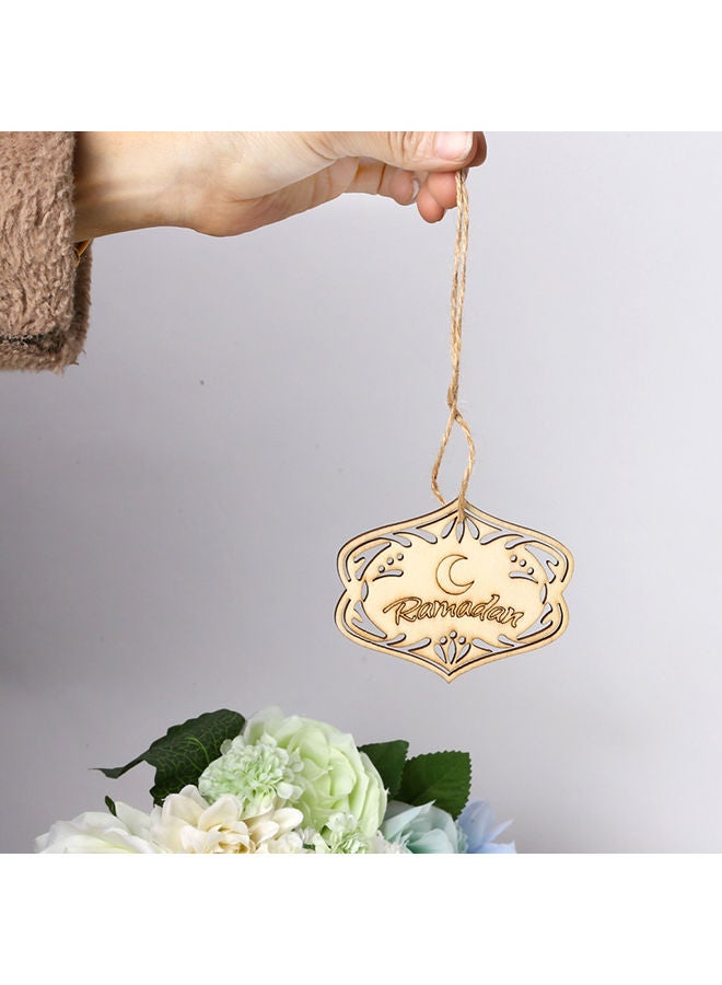 NIBEMINENT 10-Piece DIY Ramadan Hanging Wooden Hollow Ornament Set Yellow 10x8x3centimeter - Image 2