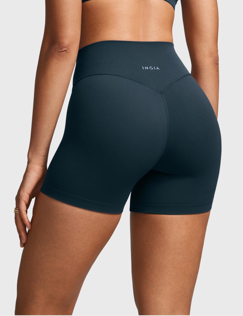 INGIA Womens High Waist No Front Seam Biker Shorts 4 Inches Running Volleyball Spandex Yoga Gym Workouts Cove Small - Image 2