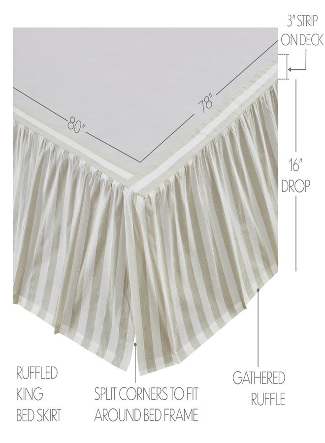 VHC Brands Finders Keepers Dust Ruffle Cover Striped Decor for Bedroom King Bed Skirt 78x80 16 Inch Drop, Soft White Khaki - Image 2