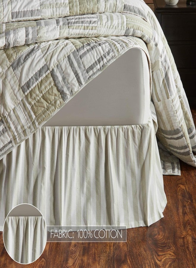VHC Brands Finders Keepers Dust Ruffle Cover Striped Decor for Bedroom King Bed Skirt 78x80 16 Inch Drop, Soft White Khaki - Image 3