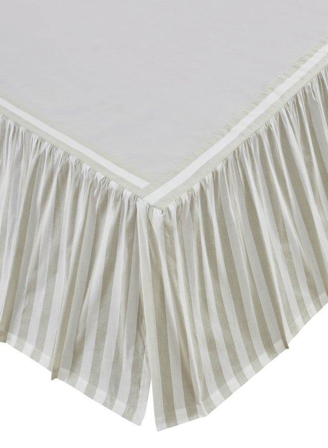 VHC Brands Finders Keepers Dust Ruffle Cover Striped Decor for Bedroom King Bed Skirt 78x80 16 Inch Drop, Soft White Khaki - Image 4