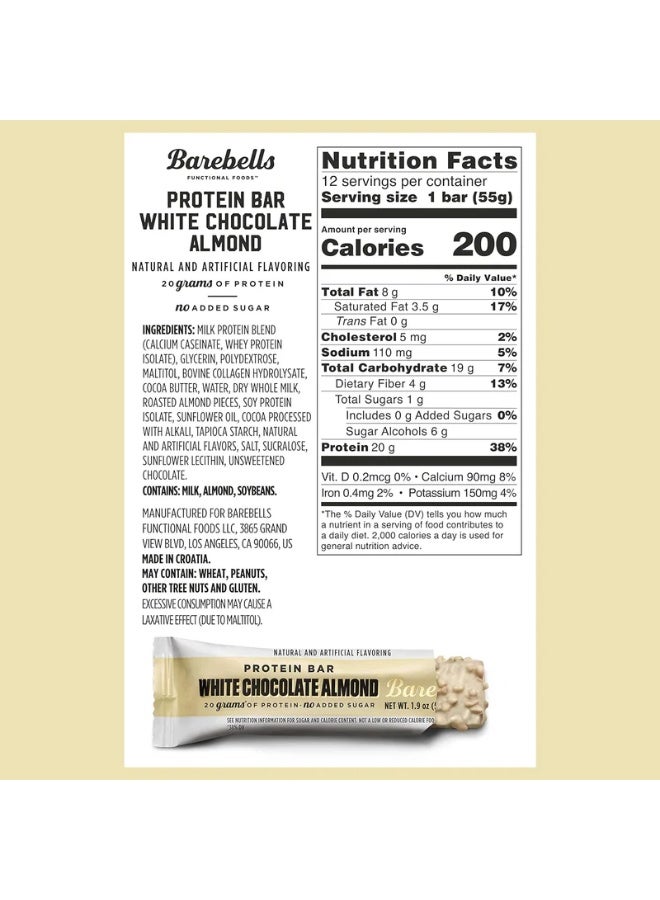 Barebells Protein Bar 1 Box (12 Bars) / White Chocolate Almond – 20g Protein Per Bar, High-Protein Snack, Soft & Delicious - Image 2