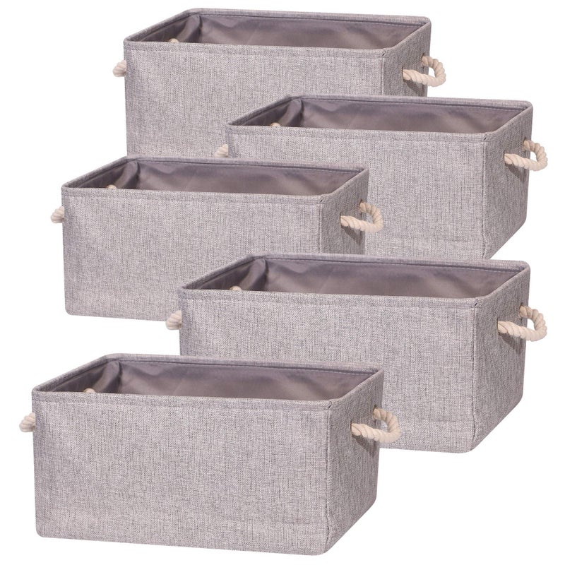 TENABORT 5 Pack Large Storage Basket Bin Foldable Storage Cube Box Canvas Fabric Collapsible Organizer with Handles for Closet Home Office Clothes Shelf Grey