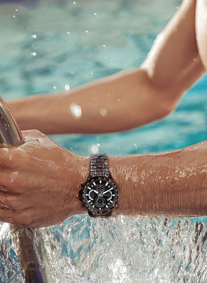 هالي العربية: ساعة هالي Harley للرجال رياضية - مقاومة للماء 50 متر، مضادة للصدمات، علبة سبيكة، سوار فولاذي، إبزيم مخفي، quadrant أسود 43 ملم - Image 5