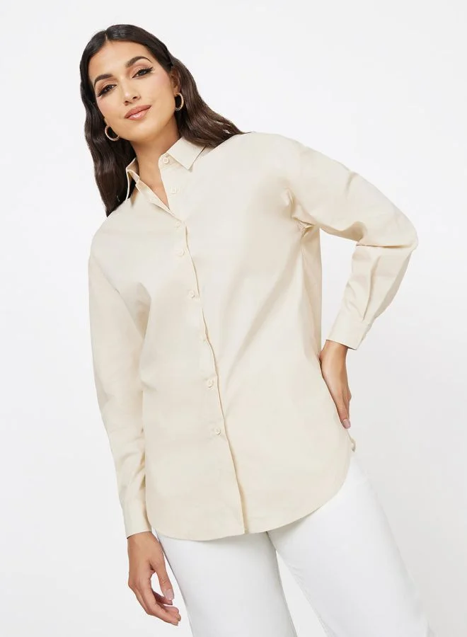Styli Oversized Drop Shoulder Curved Hem Shirt