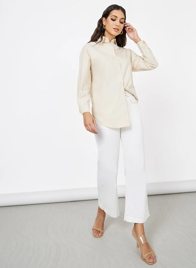 Styli Oversized Drop Shoulder Curved Hem Shirt