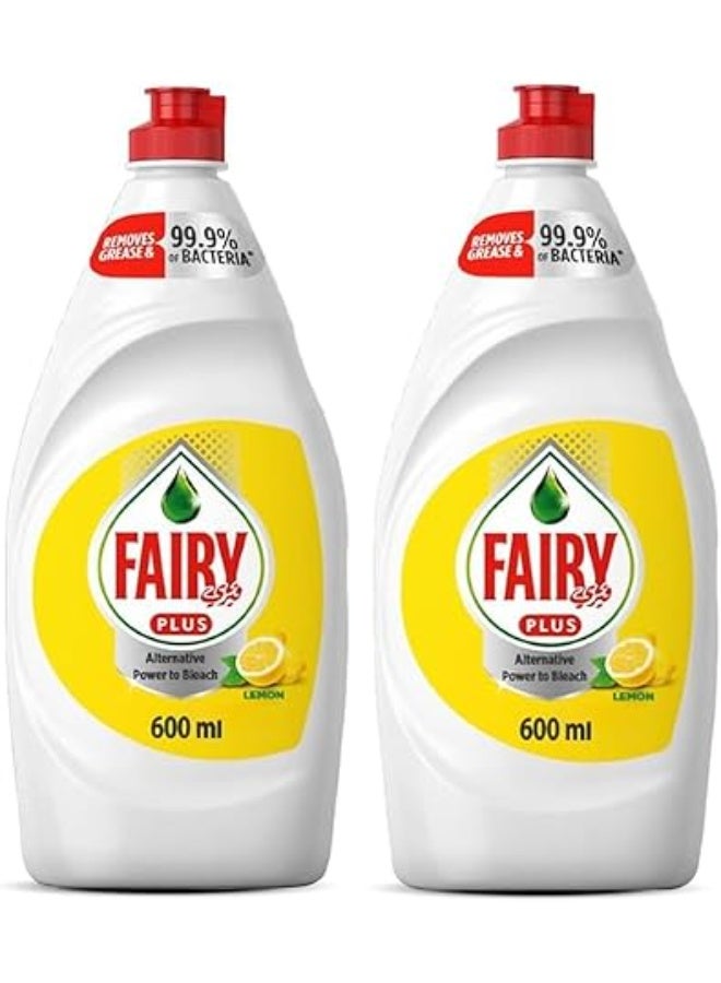 Fairy Lemon Dishwashing Liquid with Bleach Alternative, 2 x 600ml Bottles