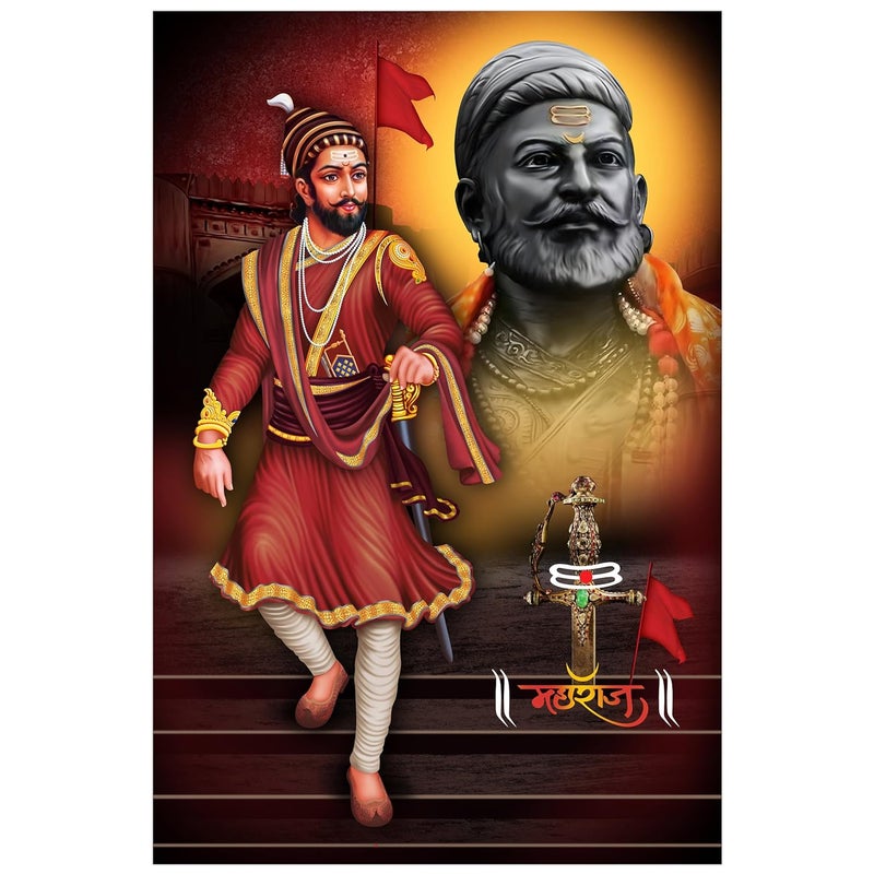 Indianara Rolled Sparkled Chhatrapati Shivaji Maharaj Art Print for Room Dcor Digital Reprint 36 inch x 24 inch Painting 10768PST - Image 2