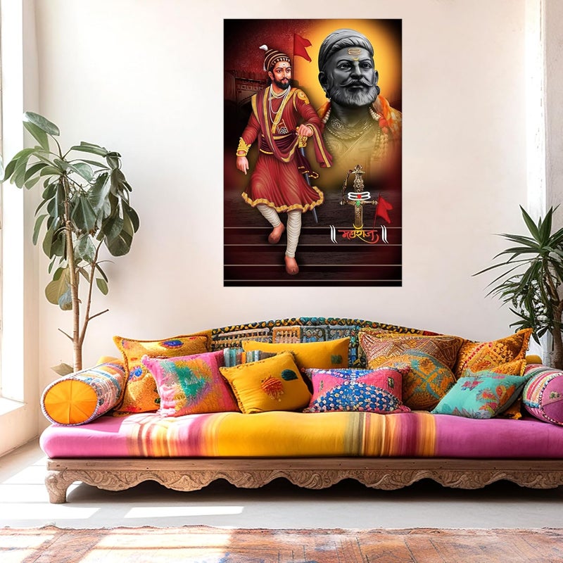 Indianara Rolled Sparkled Chhatrapati Shivaji Maharaj Art Print for Room Dcor Digital Reprint 36 inch x 24 inch Painting 10768PST - Image 1
