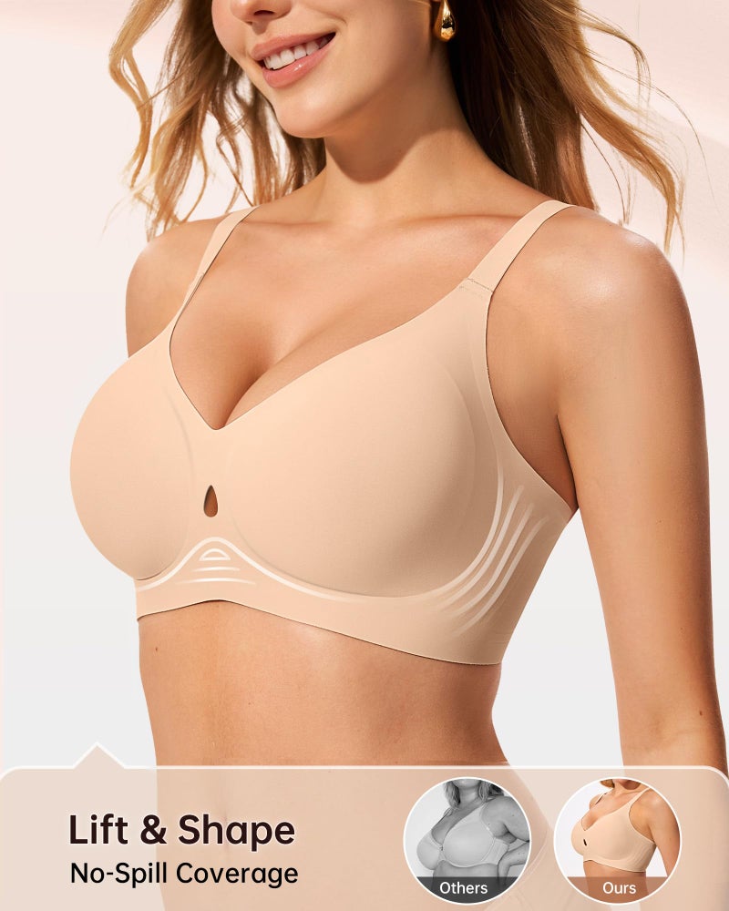 LetsJoli Bras for Women No Underwire Wireless Jelly Bra Support and All Day Comfort Seamless Racerback Sleep Workout Adjustable Bras (Skin XL) - Image 3