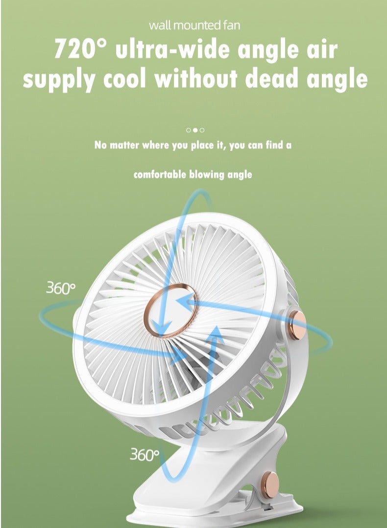 3 IN 1 Table Fan Portable Clip Fan,Personal Air Circulator,Super Quiet Motor Desk Fan with 1200mAh Battery/5 Speed Settings/720° Static Rotating Feature/Night Light and Precision Plastic,Wall Mounted Fan,Type C Rechargeable Mini Desktop Fan For Camping Car Home Bedroom Office Strollers  - Image 4