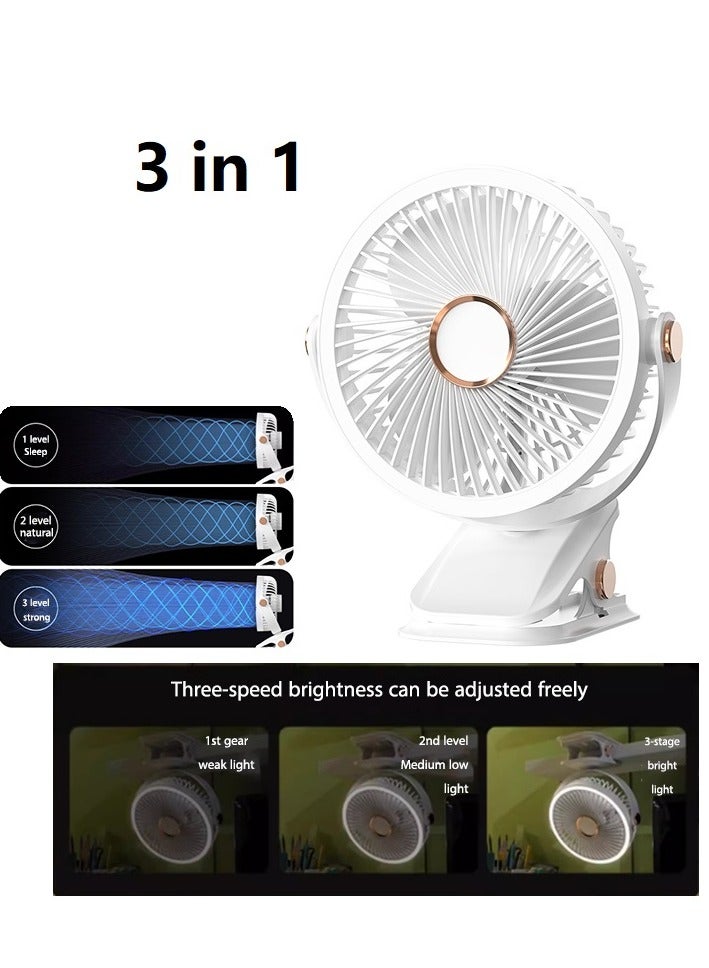 3 IN 1 Table Fan Portable Clip Fan,Personal Air Circulator,Super Quiet Motor Desk Fan with 1200mAh Battery/5 Speed Settings/720° Static Rotating Feature/Night Light and Precision Plastic,Wall Mounted Fan,Type C Rechargeable Mini Desktop Fan For Camping Car Home Bedroom Office Strollers  - Image 2