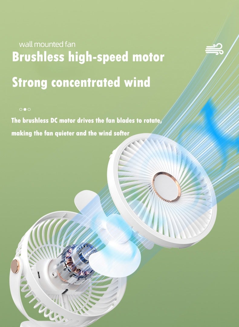 3 IN 1 Table Fan Portable Clip Fan,Personal Air Circulator,Super Quiet Motor Desk Fan with 1200mAh Battery/5 Speed Settings/720° Static Rotating Feature/Night Light and Precision Plastic,Wall Mounted Fan,Type C Rechargeable Mini Desktop Fan For Camping Car Home Bedroom Office Strollers  - Image 5