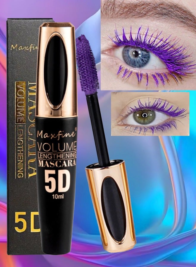 Maxfine 5D Volume Lash Lengthening Mascara Waterproof Mascara for Eyelashes Silk Fiber Liquid Lash Extensions Colored Tubing Mascara with Eyelash Brush Volume and Length Long Lasting Mascara Purple 05  - Image 1