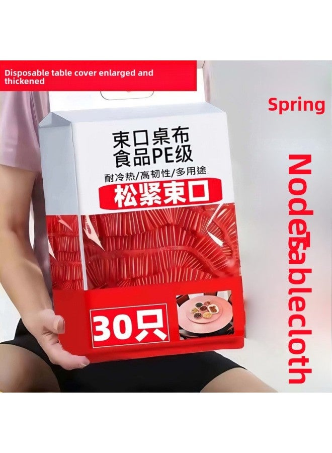 Round Thickened Rectangular Disposable Elastomer Belted Transparent Tablecloth For Household-Color:Spring Red (160cm) Enlarged And Thickened-Specifications:Universal Round Square Table: Two Large Packs  - Image 1