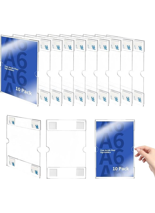 X spring 10 Pack Clear Acrylic Sign Holders A6 Acrylic Wall Mount Sign Holder With 3M Tape Wall Sign Memo Document Menu Holder For Office Home Store And Restaurant No Drilling Required  - Image 1