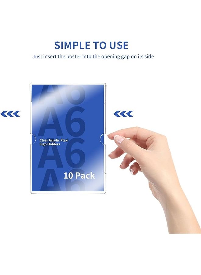 X spring 10 Pack Clear Acrylic Sign Holders A6 Acrylic Wall Mount Sign Holder With 3M Tape Wall Sign Memo Document Menu Holder For Office Home Store And Restaurant No Drilling Required  - Image 3