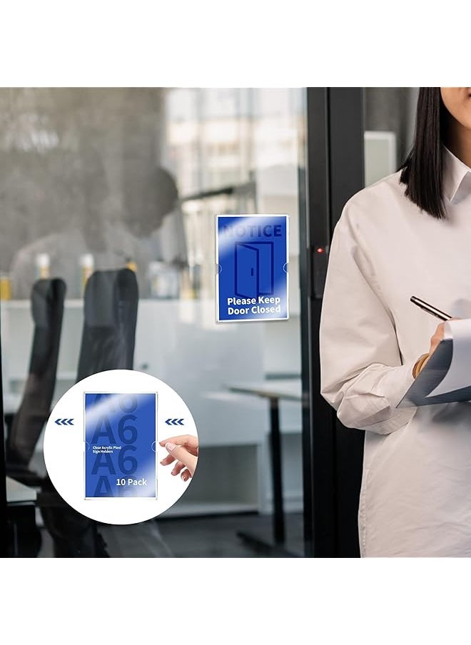 X spring 10 Pack Clear Acrylic Sign Holders A6 Acrylic Wall Mount Sign Holder With 3M Tape Wall Sign Memo Document Menu Holder For Office Home Store And Restaurant No Drilling Required  - Image 5