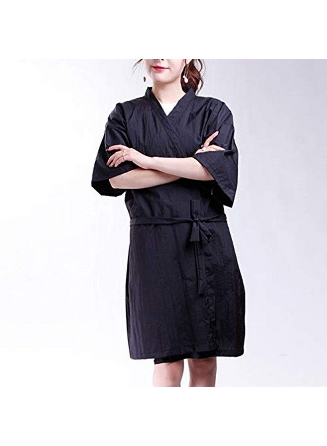 Lurrose Salon Client Gown Robes Cape Hair Salon Hair Cutting Smock For Clients Kimono Style (Black) - Image 5