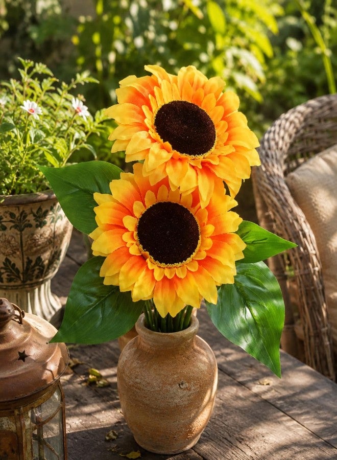 Rotation Artificial Big Sunflower Bouquet 2 Heads Yellow Fake Flower Bunch 30 cm Decorative Floral Stem for Home Office Wedding Party DIY Decoration (Without Vase) - Image 3