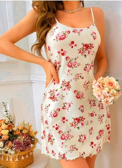 QUALITY Women's Floral Print Casual Frill Trim Sleepwear Dress, Round Neck Backless Midi Slip Dress, Comfortable Nightgown (Large)  - Image 4