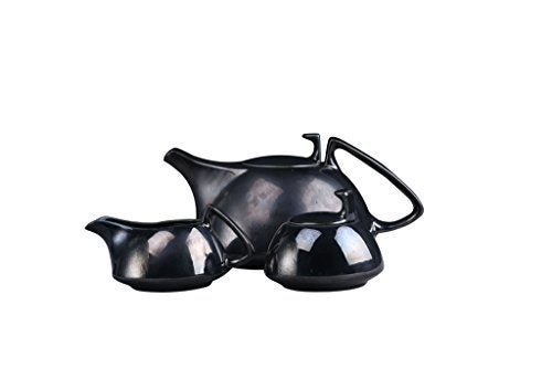 Caffeine Ceramic Handmade Tea Set with Kettle Black Ferrous Printed Tea Sets Set of 15 pcs which Contains Kettle Sugar and Milk Container and Cups - Image 3