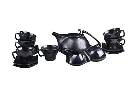 Caffeine Ceramic Handmade Tea Set with Kettle Black Ferrous Printed Tea Sets Set of 15 pcs which Contains Kettle Sugar and Milk Container and Cups - Image 2