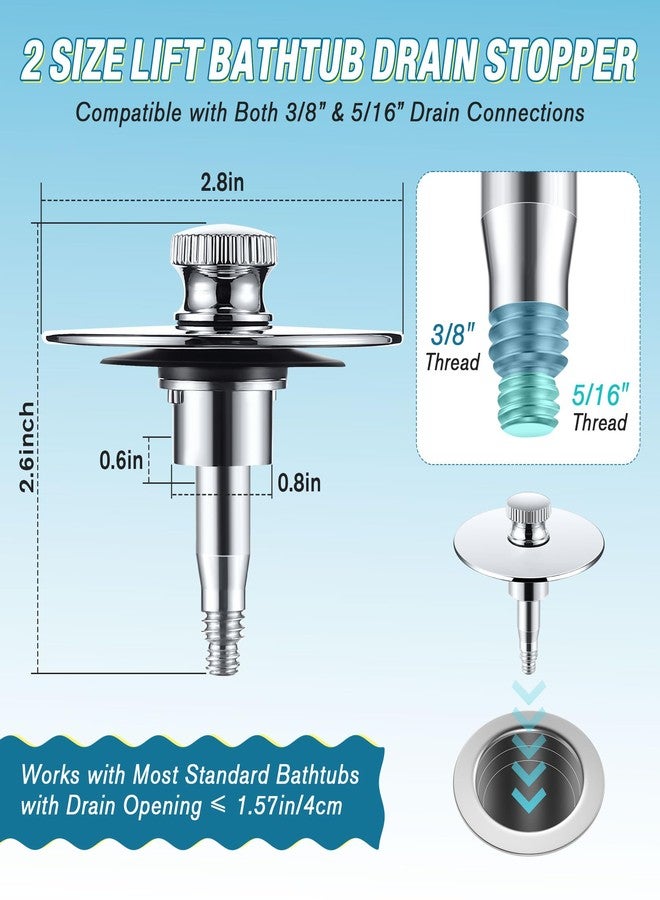 Dreyoo Lift and Turn Bathtub Drain Stopper Replacement Part with 5/16 & 3/8 All In One Brass Stem Design to Fit Most Standard Bathtubs, Universal Tub Stopper Bathtub Drain Plug with Rubber Seal - Image 2