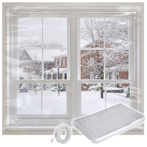 Apipi Thicken Window Insulation for Winter - Fits 5 Windows of 3' x 5' Durable Sealing Plastic Film Cover, Clear Shrink Window Insulation Kit with Double-Side Tape for Winterizing, 63 × 236 in - Image 1