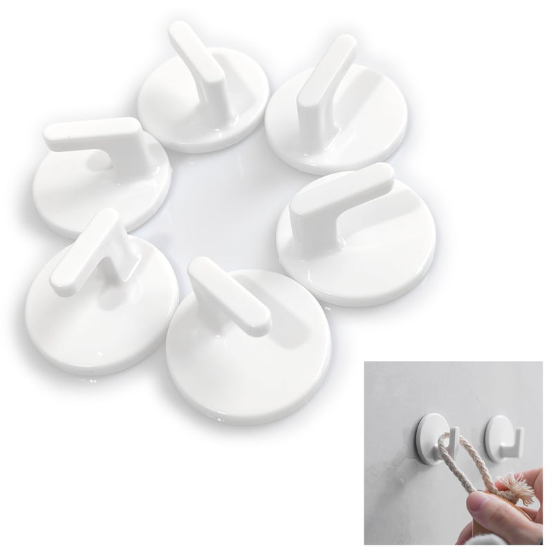 lightstar 6 Pcs Adhesive Plastic Hooks - Small Wall Hooks for Hanging, Drill-Free, Seamless - Kitchen Bathroom - 34 * 34 * 21 mm, White - Image 1