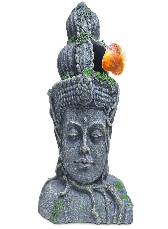 هامليدي تمثال رأس بوذا من هاميليدي، زينة لأحواض السمك، مخبأ للأسماك مصنوع من الراتنج، كهف بيتا لأحواض السمك الكبيرة، زينة لنوم وراحة واختباء ولعب وتربية أسماك البيتا (حجم صغير) - Image 1