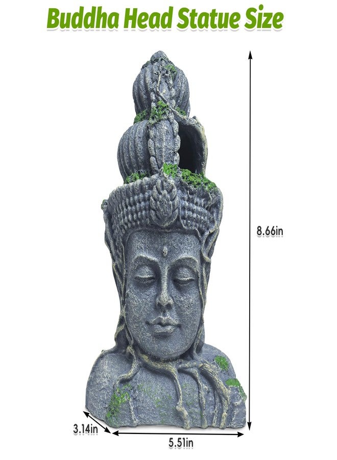 هامليدي تمثال رأس بوذا من هاميليدي، زينة لأحواض السمك، مخبأ للأسماك مصنوع من الراتنج، كهف بيتا لأحواض السمك الكبيرة، زينة لنوم وراحة واختباء ولعب وتربية أسماك البيتا (حجم صغير) - Image 3