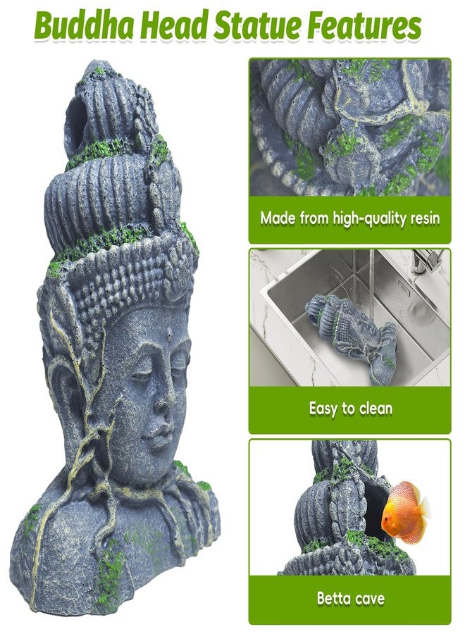 هامليدي تمثال رأس بوذا من هاميليدي، زينة لأحواض السمك، مخبأ للأسماك مصنوع من الراتنج، كهف بيتا لأحواض السمك الكبيرة، زينة لنوم وراحة واختباء ولعب وتربية أسماك البيتا (حجم صغير) - Image 5