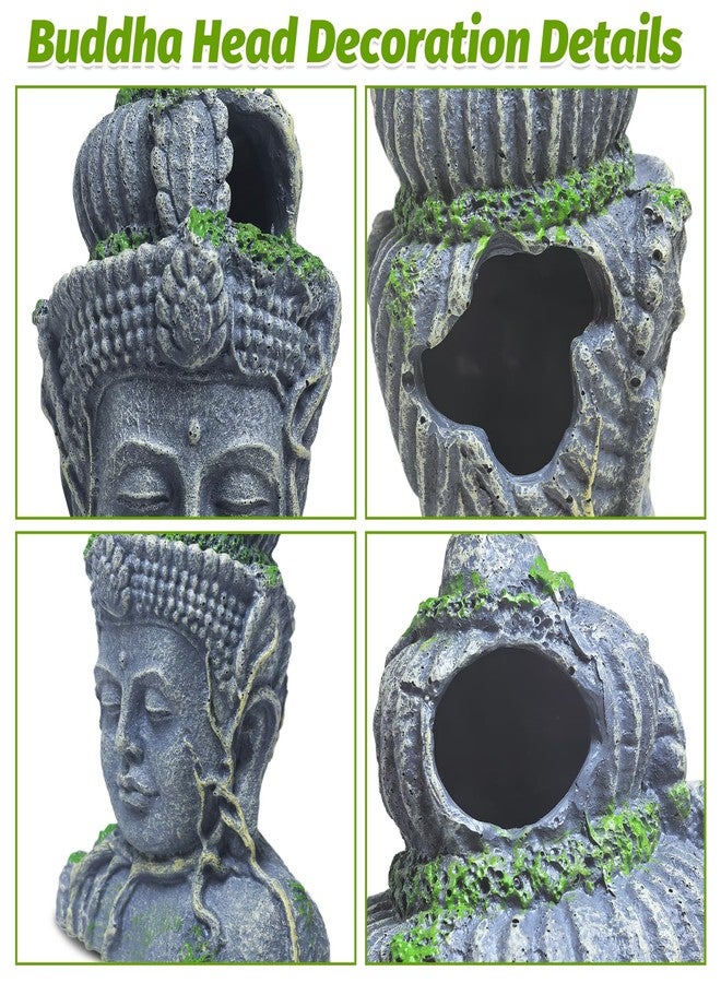 هامليدي تمثال رأس بوذا من هاميليدي، زينة لأحواض السمك، مخبأ للأسماك مصنوع من الراتنج، كهف بيتا لأحواض السمك الكبيرة، زينة لنوم وراحة واختباء ولعب وتربية أسماك البيتا (حجم صغير) - Image 4