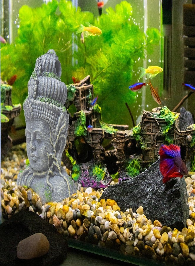 هامليدي تمثال رأس بوذا من هاميليدي، زينة لأحواض السمك، مخبأ للأسماك مصنوع من الراتنج، كهف بيتا لأحواض السمك الكبيرة، زينة لنوم وراحة واختباء ولعب وتربية أسماك البيتا (حجم صغير) - Image 2