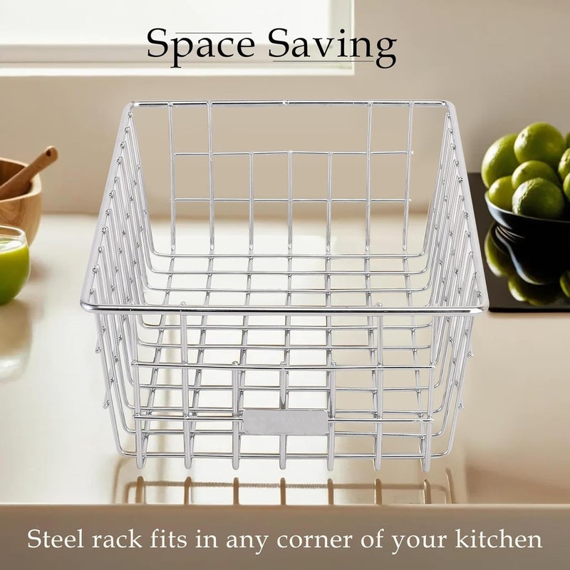 Kuber Industries Small Stainless Steel Basket for Storage - Pooja Items & Kitchen Storage Tokri for Onion Organizing - With Handles - Silver - Image 4