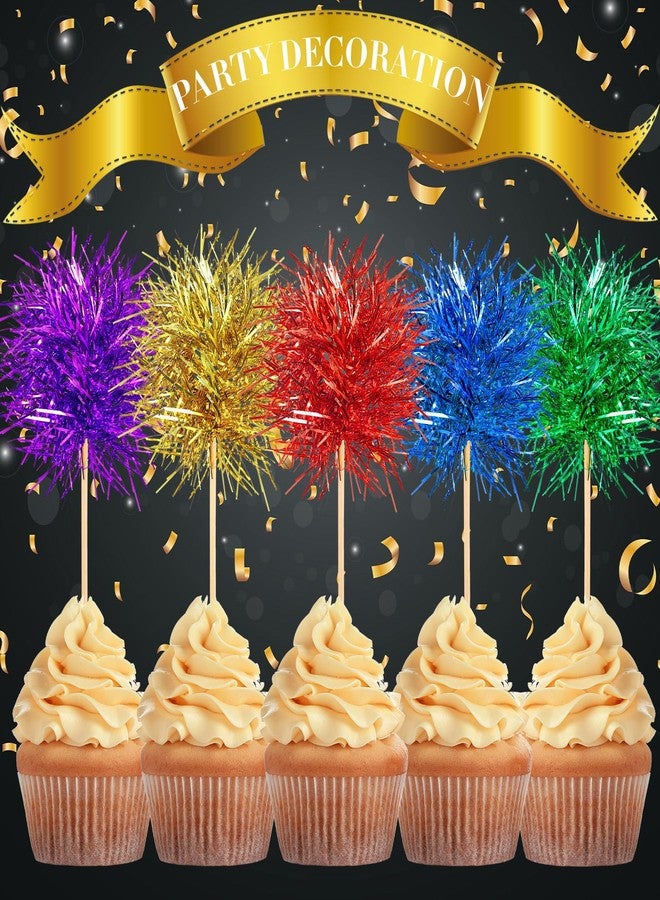 تشينكو مجموعة شينكو من 100 قطعة من زينة الكب كيك على شكل ألعاب نارية من رقائق معدنية، زينة لامعة لتزيين الكيك، زينة كيك على شكل فواكه، أعواد أسنان، مناسبة لأعياد الميلاد وحفلات الزفاف والتخرج (ألوان زاهية) - Image 3